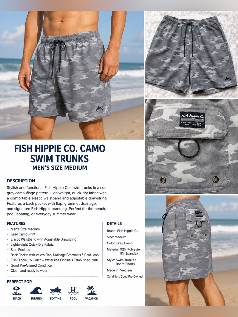 Fish Hippie Men’s Gray Camo Swim Trunks